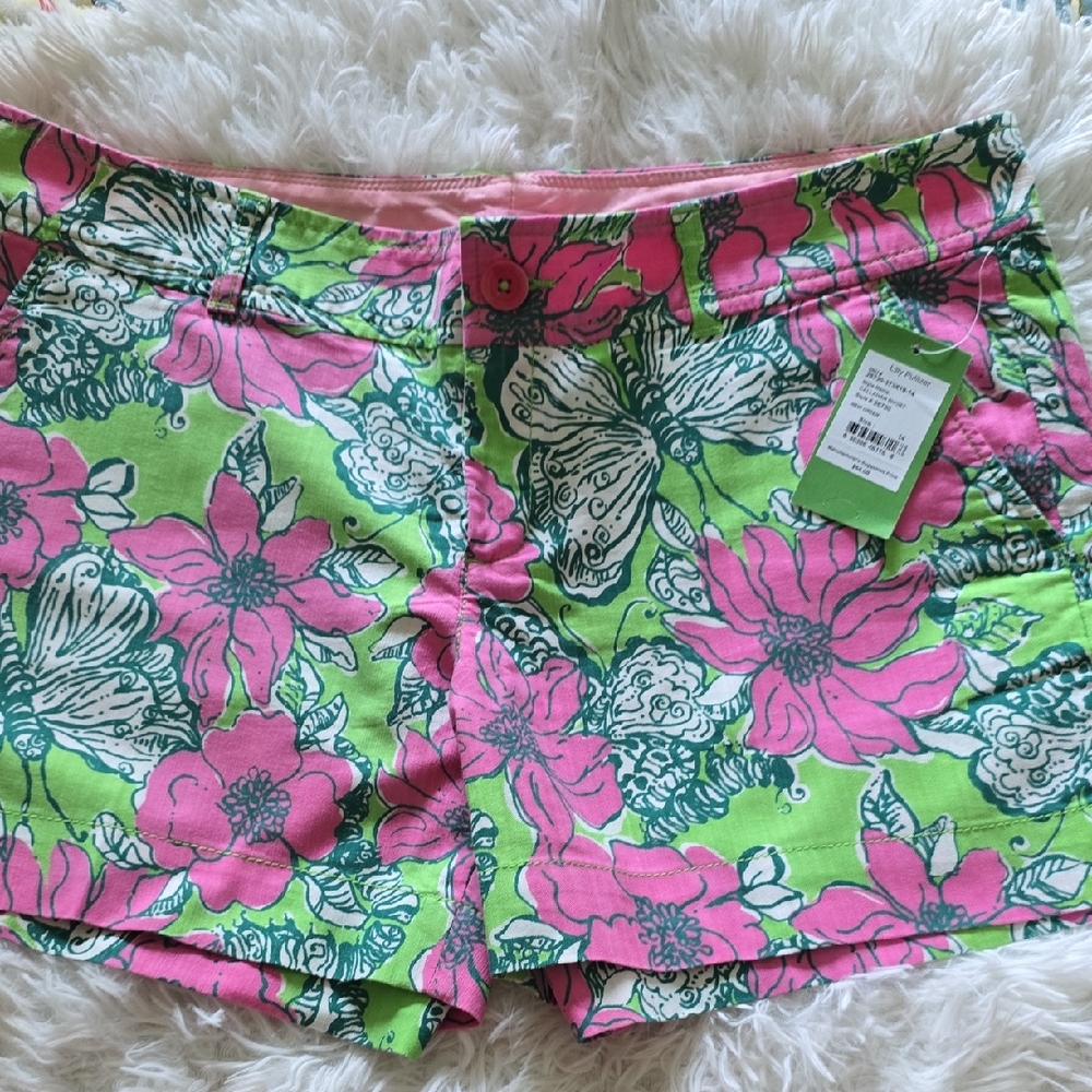NWT Lilly Pulitzer Pink and Green Bermuda Shorts Vibrant Tropical Print